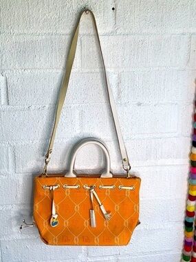 Dooney & Bourke Leather Trim Orange Logo Bucket Crossbody Bag